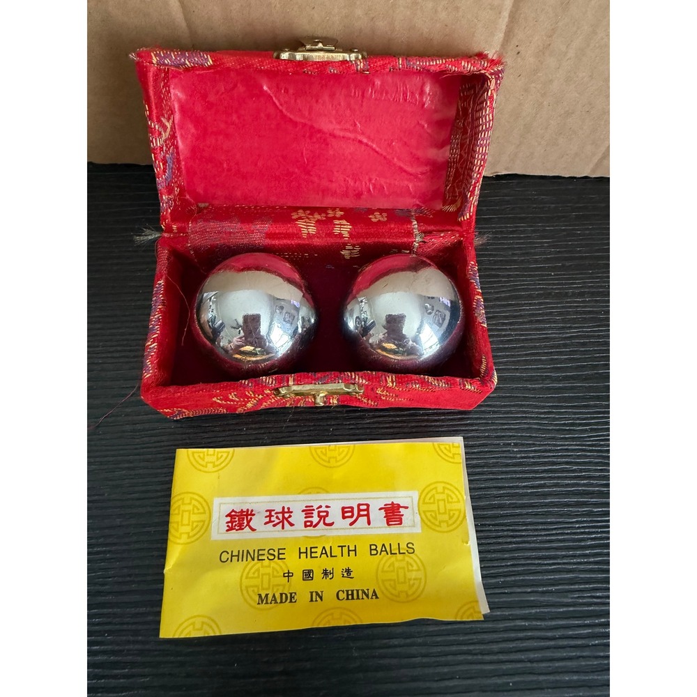 Vintage Chinese Baoding Health Balls Silver Chrome Chime Stress Relief with Box